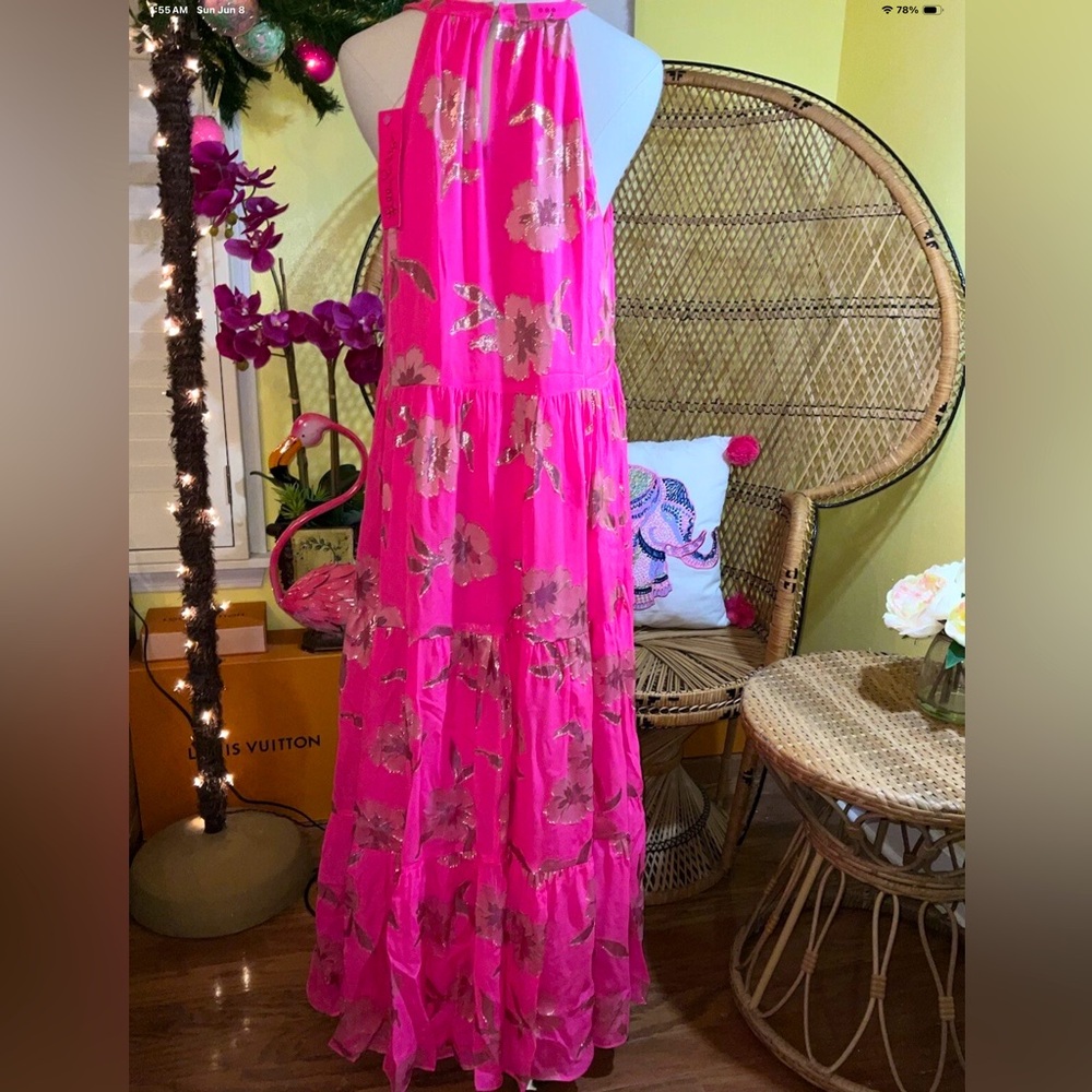 Lilly Pulitzer NWT Beccalyn Maxi Dress Roxie Pink Anniversary Silk Clip Size M - Picture 6 of 9